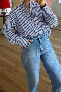 Blue Stripe Button Down Long Sleeve Loose Shirt