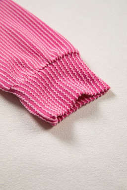 Black Stripe Textured Knit Twisted Rib Contrast Patchwork V Neck Long Sleeve Top