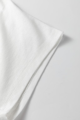 White Leopard Bow Embroidered Cotton Round Neck T Shirt