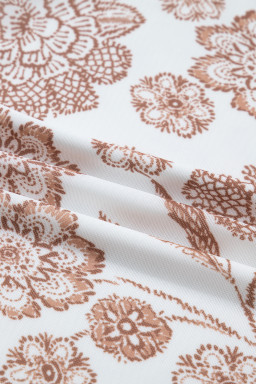 Brown Thumbhole Long Sleeve Floral Print Mesh Top