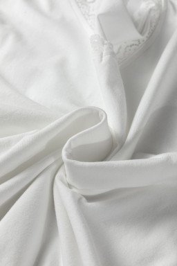 White Lace Trim V Neck Cuffed Long Sleeve Loose Top