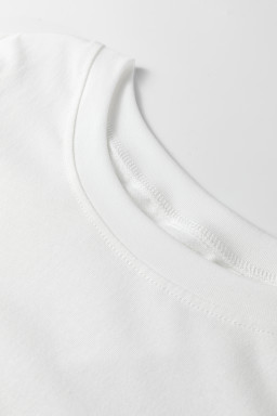 White Leopard Bow Embroidered Cotton Round Neck T Shirt