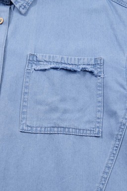 Myosotis Washed Drop Shoulder Bracelet Sleeve Chambray Shirt