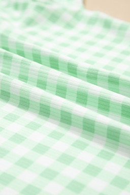 Green Gingham Long Sleeve Loose Top Drawstring Shorts 2pcs Lounge Set