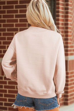 Apricot Pink Sequin xoxo Patched Mock Neck Oversize Sweatshirt