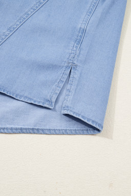 Myosotis Washed Drop Shoulder Bracelet Sleeve Chambray Shirt