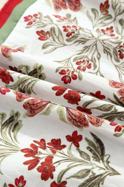 Pink Floral Print Contrast Trim Frilled Neck Long Sleeve Flared Dress