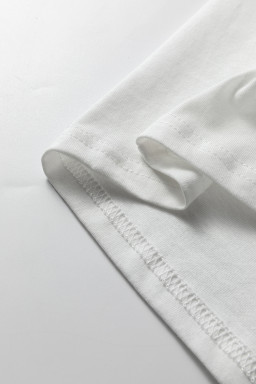 White Leopard Bow Embroidered Cotton Round Neck T Shirt