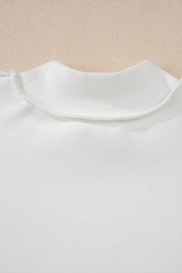 White Oversize Drop Shoulder Reversible Mock Neck Sweatshirt