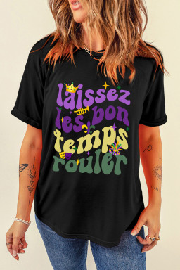 Black Laissez Lesbon Temps Rouler Graphic Mardi Gras Tee