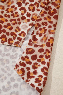 Brown Contrast Trim Leopard Top and Pant Set