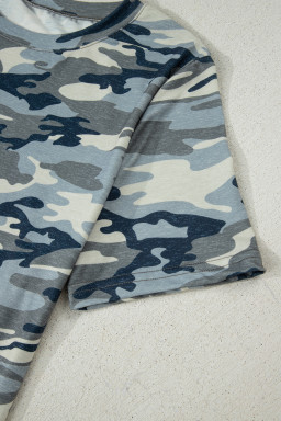 Green Camo Print Crew Neck Short Sleeve Tee