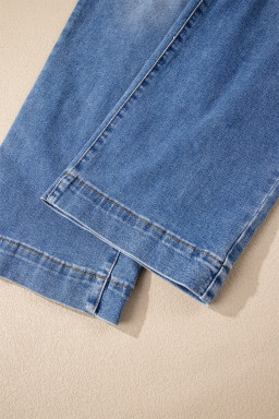 Sky Blue Double Button Zip Fly Straight Leg Jeans