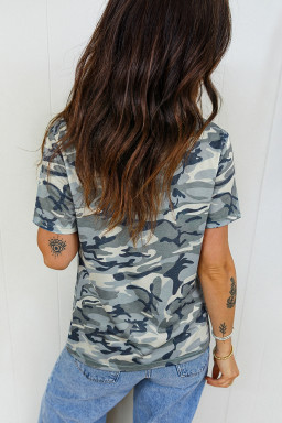 Green Camo Print Crew Neck Short Sleeve Tee