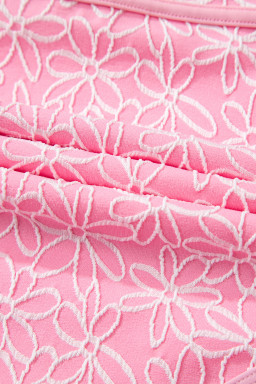 Pink Corded Flower Texture Spaghetti Straps Halterneck One Piece Swimsuit