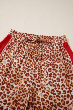 Brown Contrast Trim Leopard Top and Pant Set