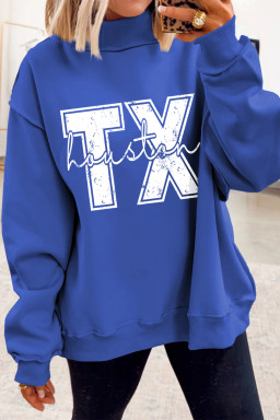 Dark Blue Texas Graphic Mock Neck Reversible Sweatshirt