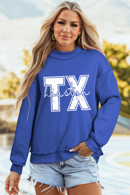 Dark Blue Texas Graphic Mock Neck Reversible Sweatshirt