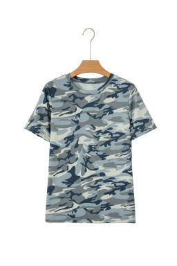 Green Camo Print Crew Neck Short Sleeve Tee