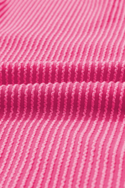 Rose Red Spiral Ribbed Cutout Bow Knot Back Oversize T Shirt