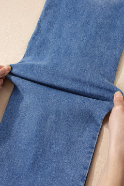 Sky Blue Double Button Zip Fly Straight Leg Jeans