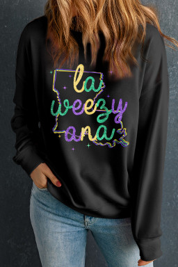 Black la weezy ana Mardi Gras Graphic Pullover Sweatshirt