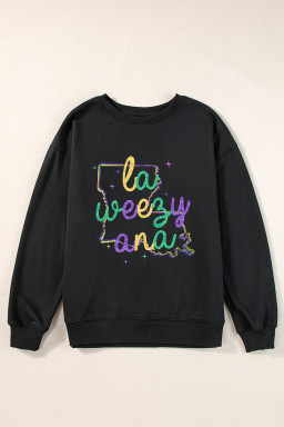 Black la weezy ana Mardi Gras Graphic Pullover Sweatshirt