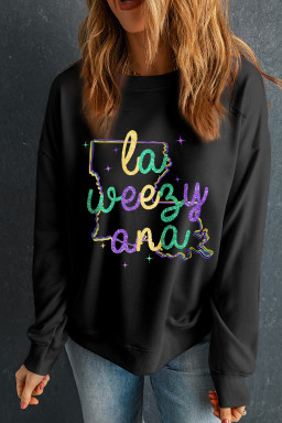 Black la weezy ana Mardi Gras Graphic Pullover Sweatshirt