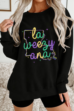 Black la weezy ana Mardi Gras Graphic Pullover Sweatshirt