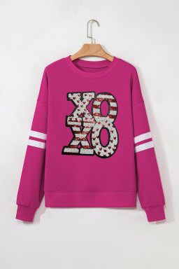 Rose Red Oversized Varsity Drop Shoulder Sequined XOXO Valentine Sweatshirt