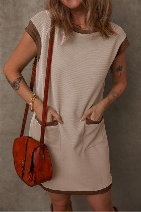 Parchment Stylish Textured Color Block Trim Shift Mini Dress