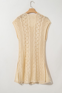 Apricot Solid Color V Neck Hollowed Knit Tunic Beach Coverup