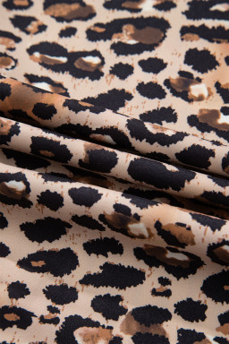 Sky Blue Stripe Contrast Leopard Patchwork Long Shirt Dress with Slits