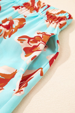 Green Bohemian Floral Print Tiered Maxi Skirt with Split