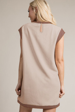 Parchment Stylish Textured Color Block Trim Shift Mini Dress
