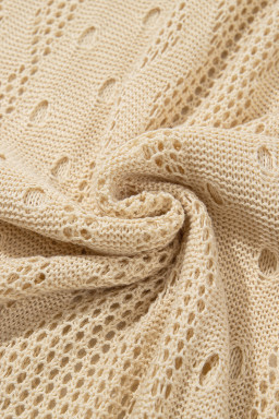 Apricot Solid Color V Neck Hollowed Knit Tunic Beach Coverup