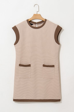Parchment Stylish Textured Color Block Trim Shift Mini Dress