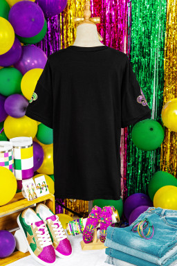 Black Sequin Mardi Gras Fleur De Lis Oversized T Shirt