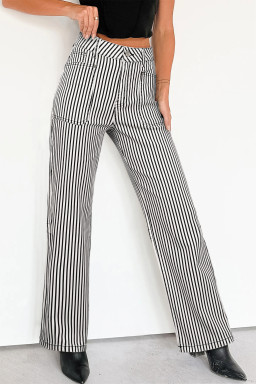 Black Stripe Patch Pocket High Waist Shift Denim Jeans