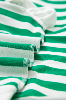 Green Stripe Collar V Neck Ruffled Short Sleeve Blouse