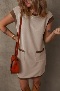 Parchment Stylish Textured Color Block Trim Shift Mini Dress