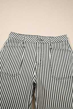 Black Stripe Patch Pocket High Waist Shift Denim Jeans