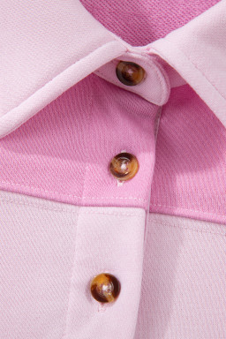 Pink Raw Seam Color Block Patchwork Button Polo Collar Mini Dress