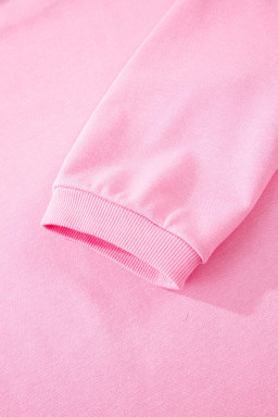 Pink Floral Bow Patched Exposed Seam Patchwork Slit Baggy Sweatshirt