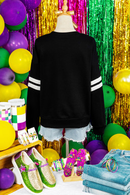 Black Sequin Mardi Crown Dropped Shoulder Varsity Sweatshirt