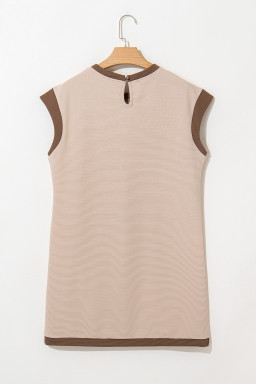 Parchment Stylish Textured Color Block Trim Shift Mini Dress