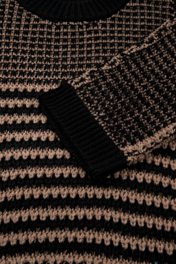 Black Stripe 3/4 Draped Sleeve Slouchy Sweater