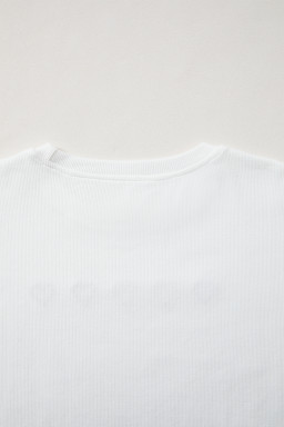 White 3d Ribbed XOXO Heart Embroidered Drop Shoulder Sweatshirt