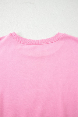 Pink Floral Bow Patched Exposed Seam Patchwork Slit Baggy Sweatshirt