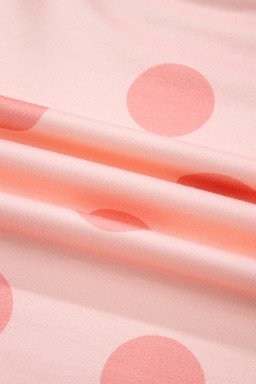 Pink Polka Dot Print Drop Shoulder Pullover Drawstring Shorts Set